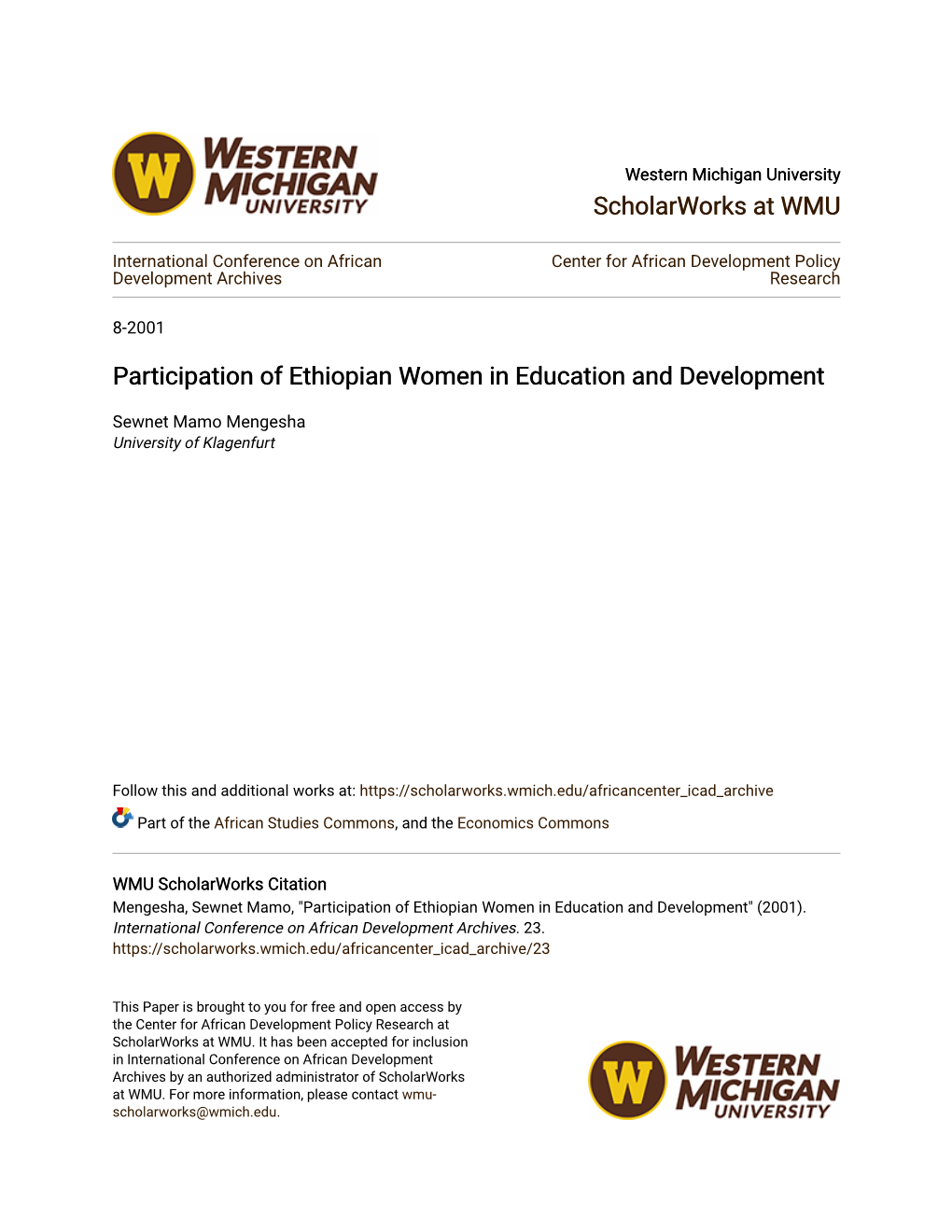 Participation of Ethiopian Women in Education and Development