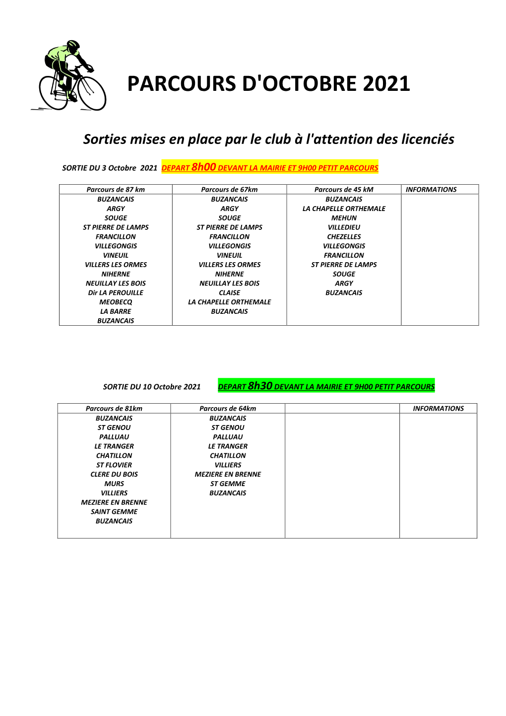 Parcours D'octobre 2021