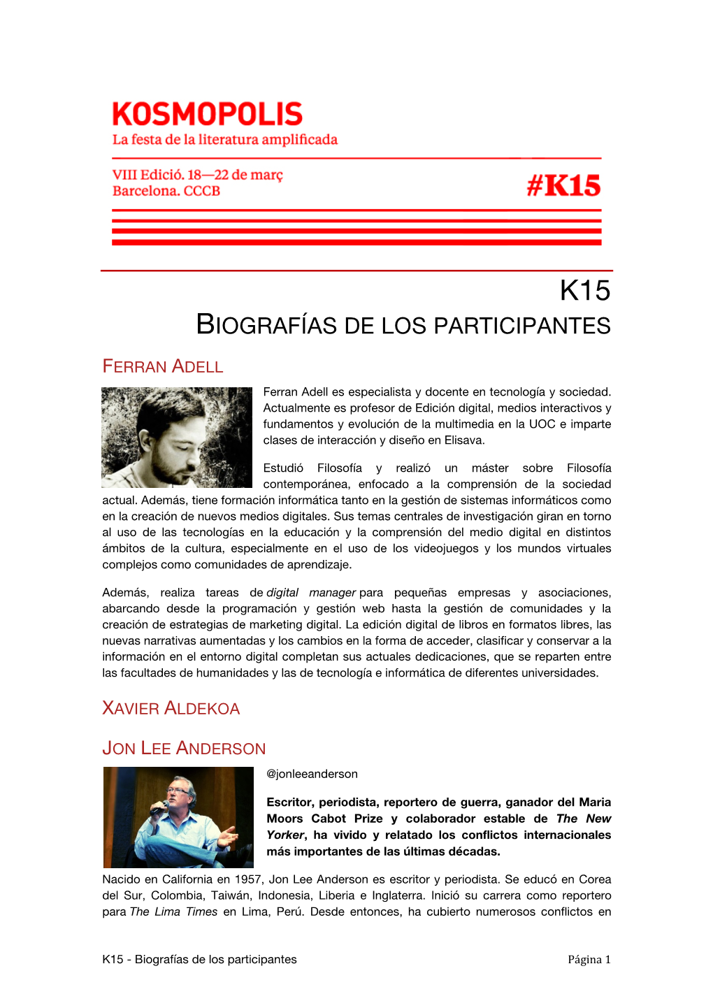 Biografías De Los Participantes