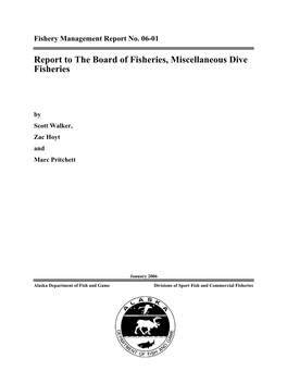 Report to the Board of Fisheries, Miscellaneous Dive Fisheries