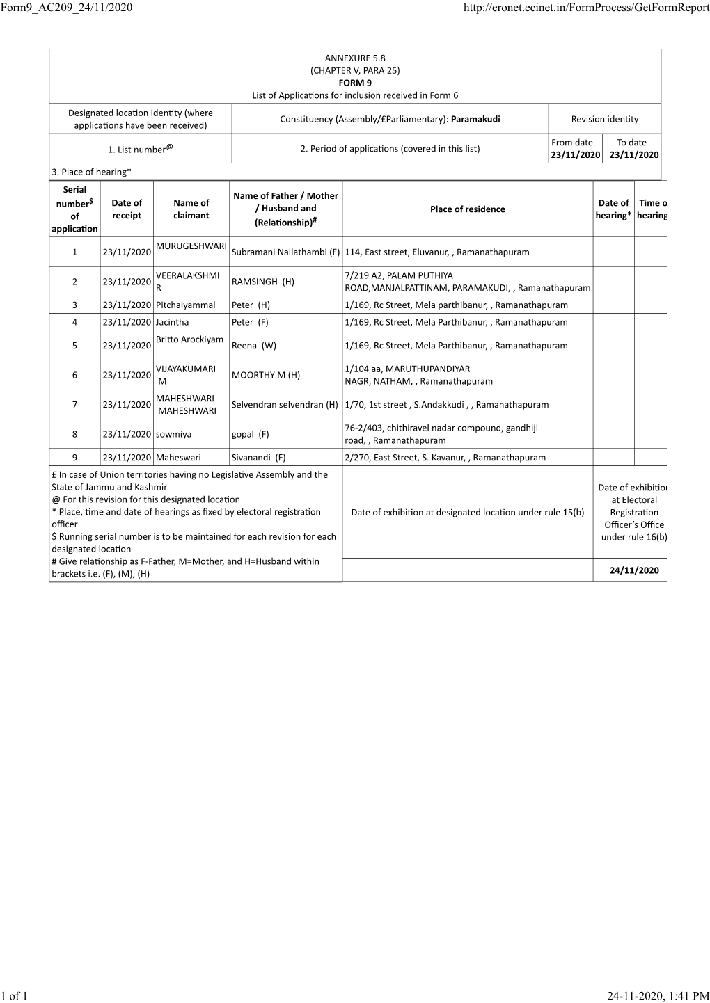 Form9 AC209 24/11/2020