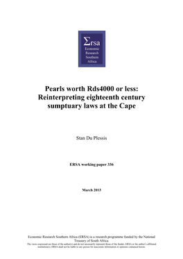 Reinterpreting Eighteenth Century Sumptuary Laws at the Cape