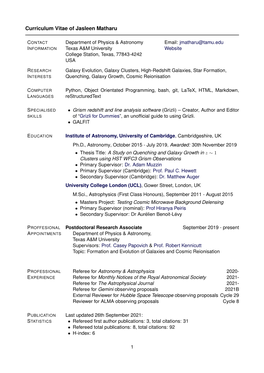 Curriculum Vitae of Jasleen Matharu