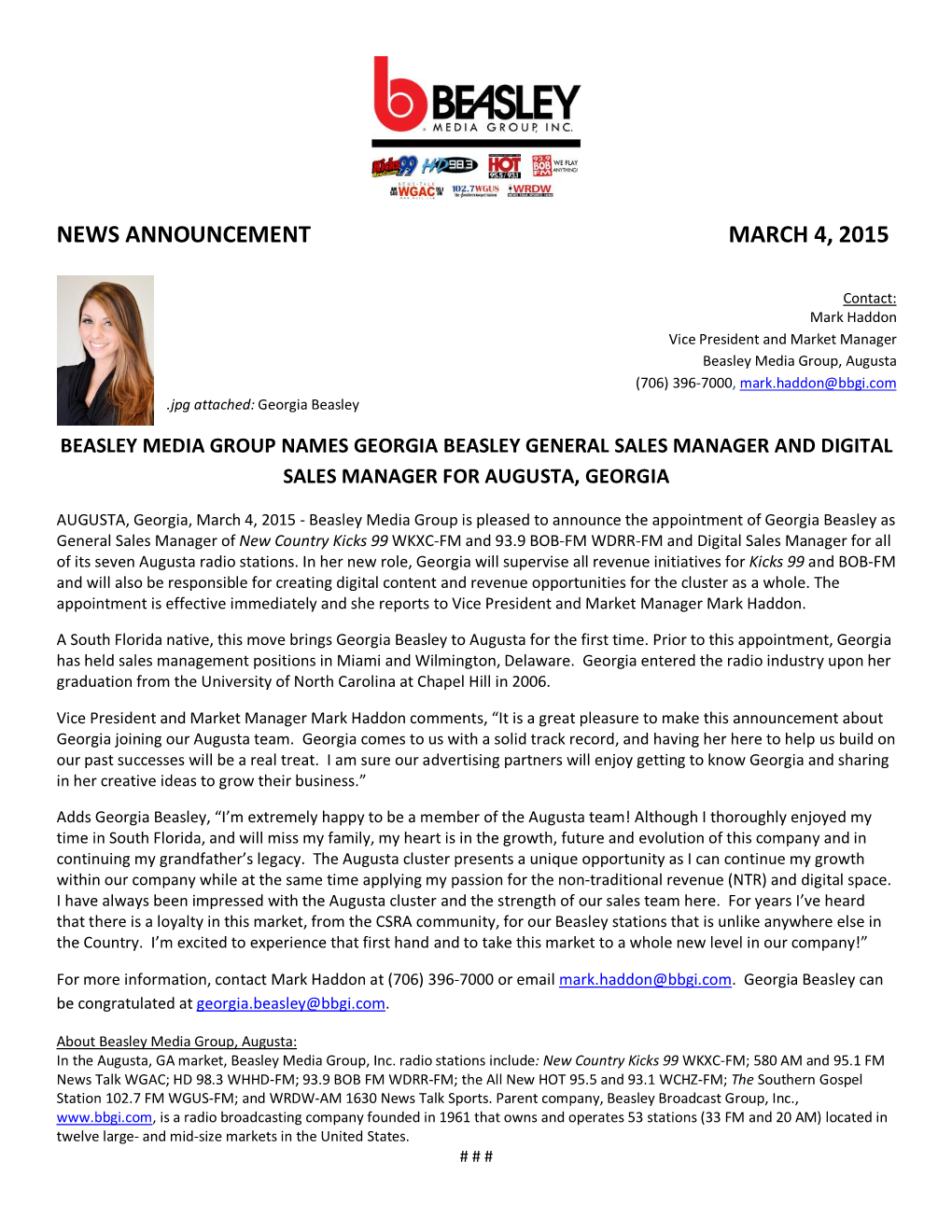 News Announcement March 4, 2015