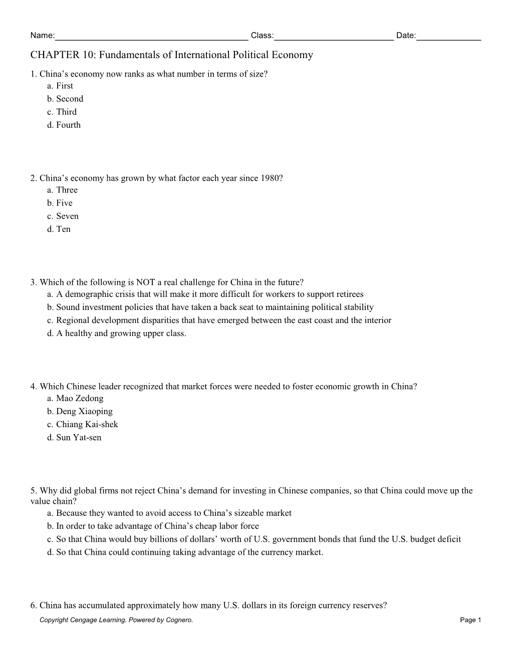 CHAPTER 10: Fundamentals of International Political Economy