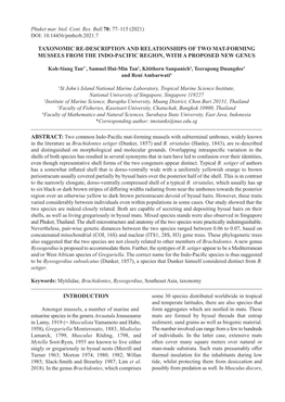 Phuket Mar. Biol. Cent. Res. Bull.78: 77–115 (2021) DOI: 10.14456/Pmbcrb.2021.7 TAXONOMIC RE-DESCRIPTION and RELATIONSHIPS OF