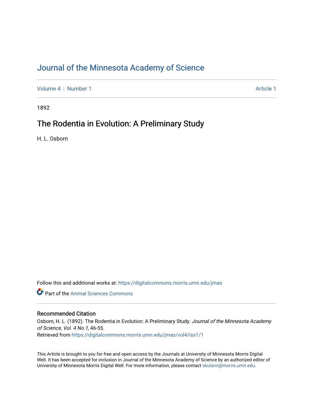 The Rodentia in Evolution: a Preliminary Study