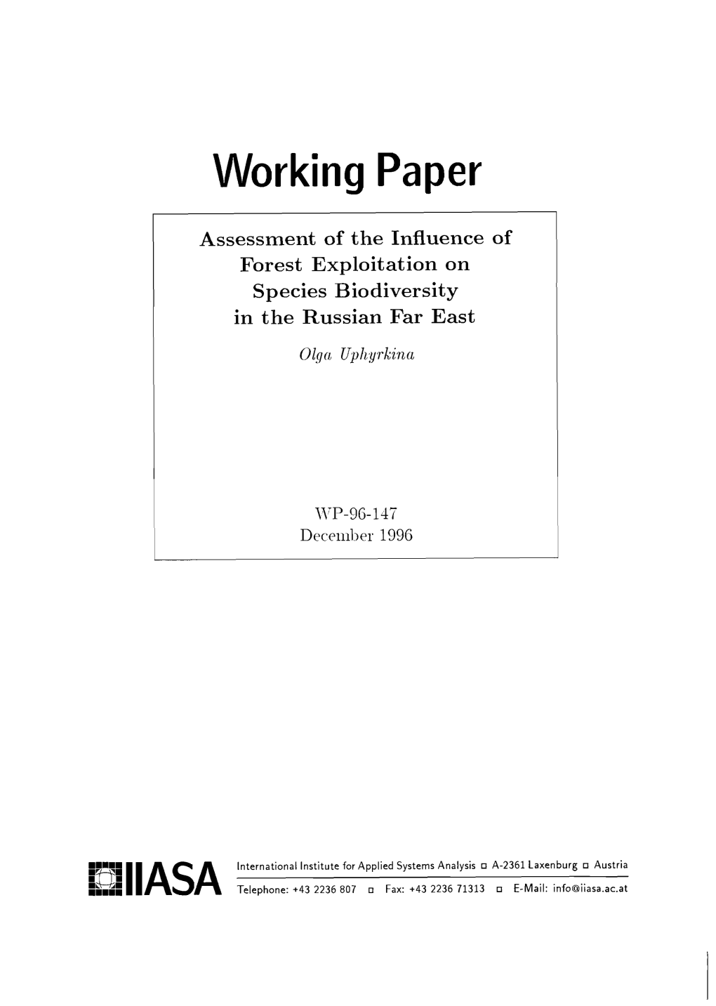 Assessment of the Influence of Forest Exploitation on Species Biodiversity in the Russian Far East