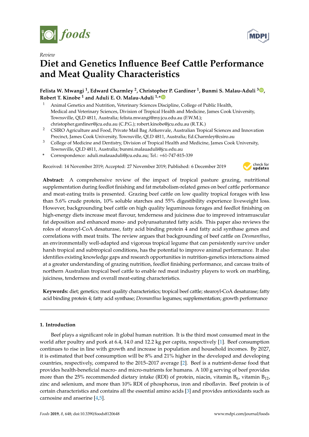 Diet and Genetics Influence Beef Cattle Performance and Meat