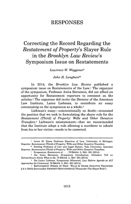 In the Brooklyn Law Review's Symposium Issue on Restatements
