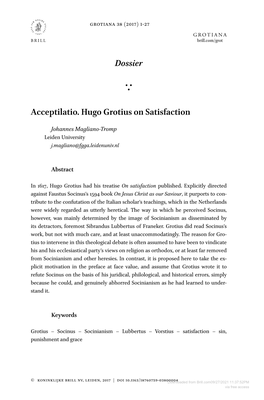 Dossier Acceptilatio. Hugo Grotius on Satisfaction