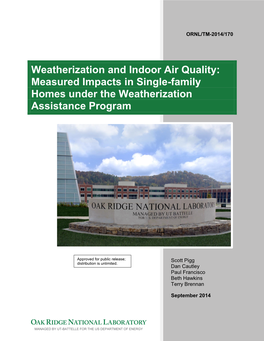 Weatherization and Indoor Air Quality: Measured Impacts in Single-Family Homes Under the Weatherization Assistance Program