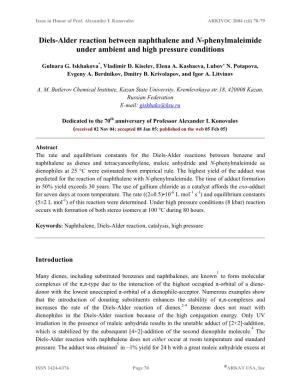 Diels-Alder Reaction Between Naphthalene and N-Phenylmaleimide Under Ambient and High Pressure Conditions