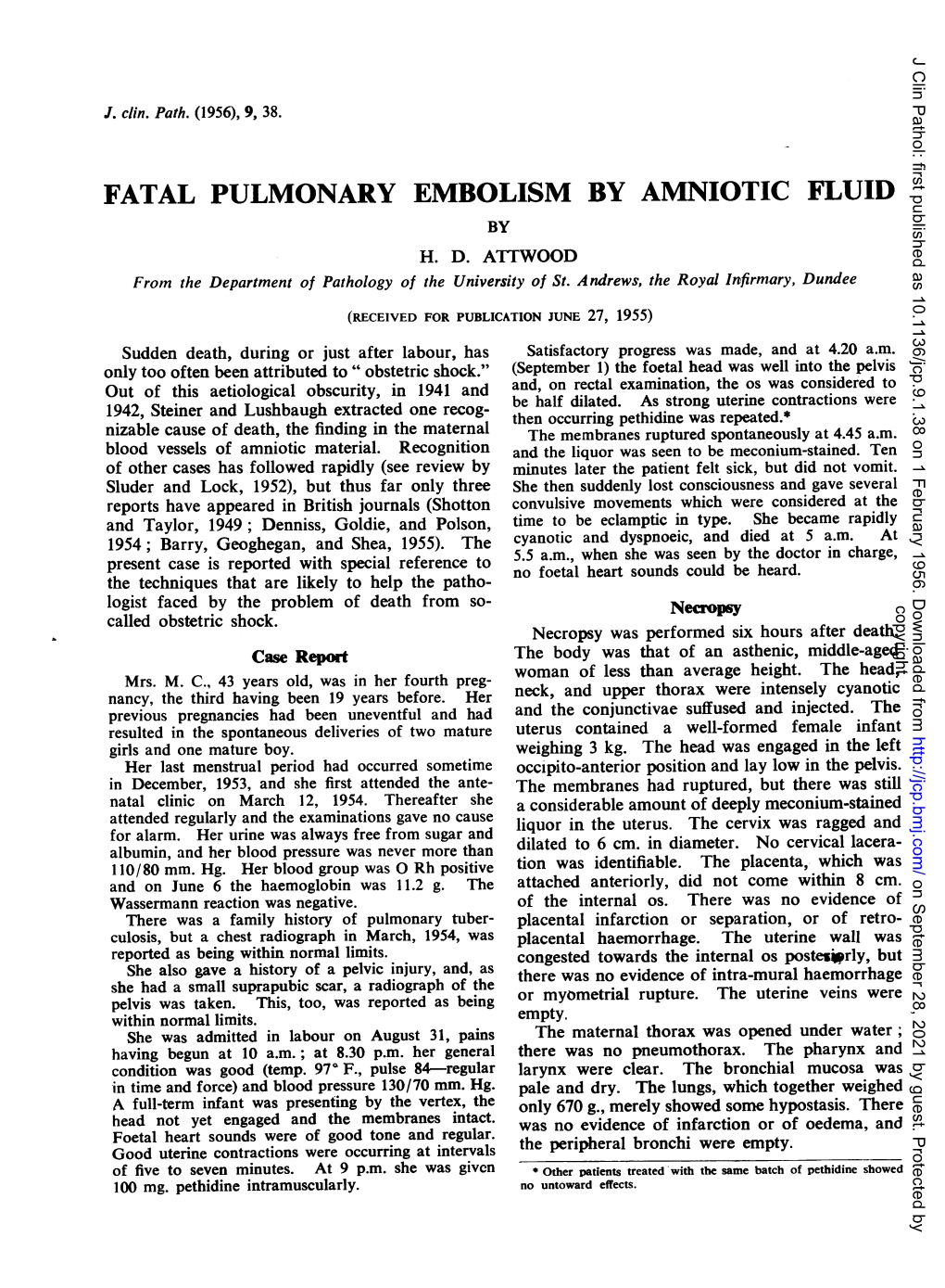 Fatal Pulmonary Embolism by Amniotic Fluid by H