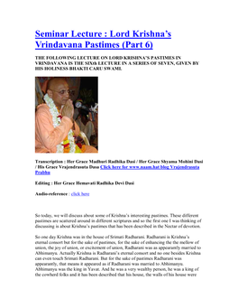 Lord Krishna's Vrindavana Pastimes