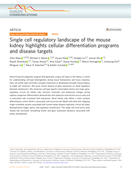 Single Cell Regulatory Landscape of the Mouse Kidney Highlights Cellular Differentiation Programs and Disease Targets