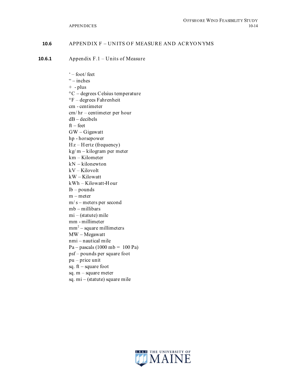 10.6 Appendix F – Units of Measure and Acryonyms 10.6