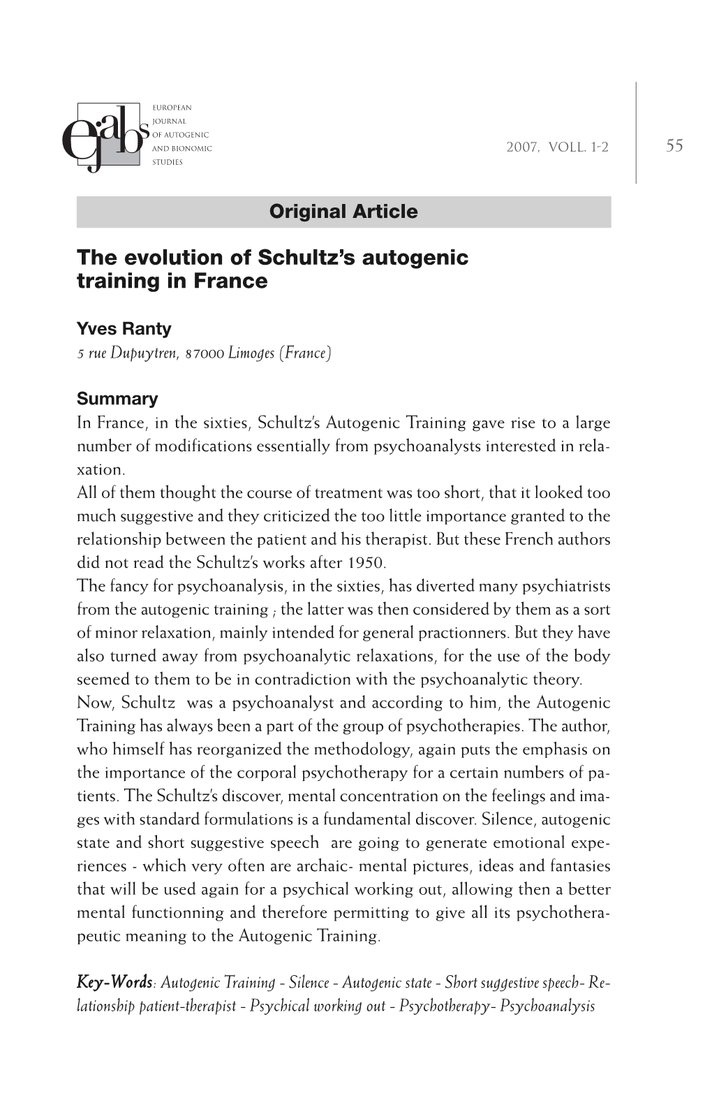 The Evolution of Schultz's Autogenic Training in France