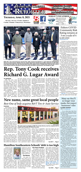 Rep. Tony Cook Receives Richard G. Lugar Award