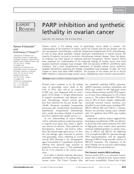PARP Inhibition and Synthetic Lethality in Ovarian Cancer