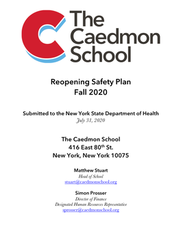 Reopening Safety Plan Fall 2020
