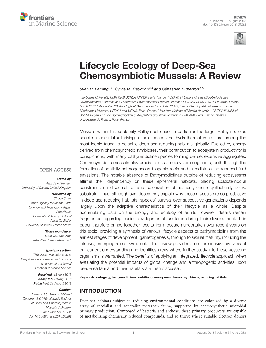 Lifecycle Ecology of Deep-Sea Chemosymbiotic Mussels: a Review