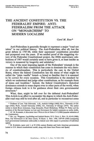 The Ancient Constitution Vs. the Federalist Empire: Anti- Federalism from the Attack on "Monarchism" to Modern Localism