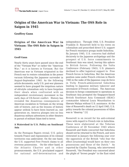 Origins of the American War in Vietnam: the OSS Role in Saigon in 1945