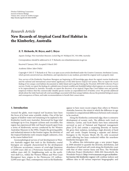 Research Article New Records of Atypical Coral Reef Habitat in the Kimberley, Australia