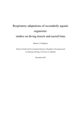 Respiratory Adaptations of Secondarily Aquatic Organisms: Studies on Diving Insects and Sacred Lotus