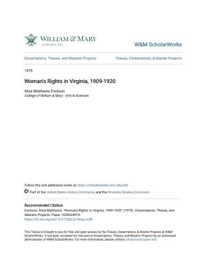 Woman's Rights in Virginia, 1909-1920