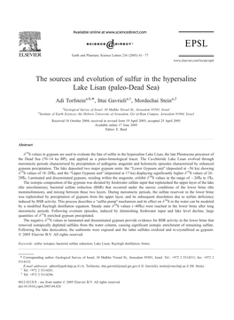 The Sources and Evolution of Sulfur in the Hypersaline Lake Lisan (Paleo-Dead Sea)