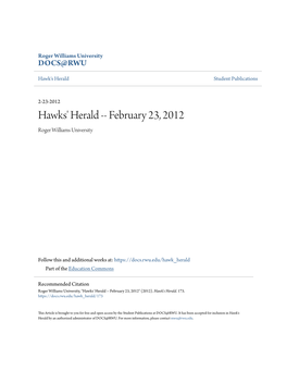 Hawks' Herald -- February 23, 2012 Roger Williams University