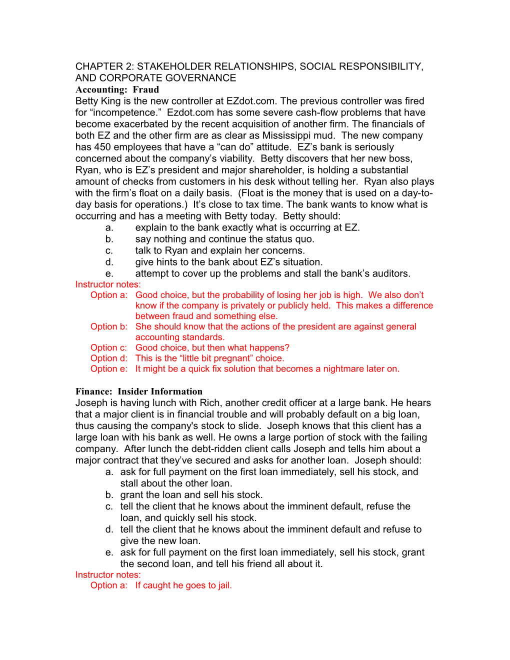 Chapter 2: Stakeholder Relationships, Social Responsibility, and Corporate Governance