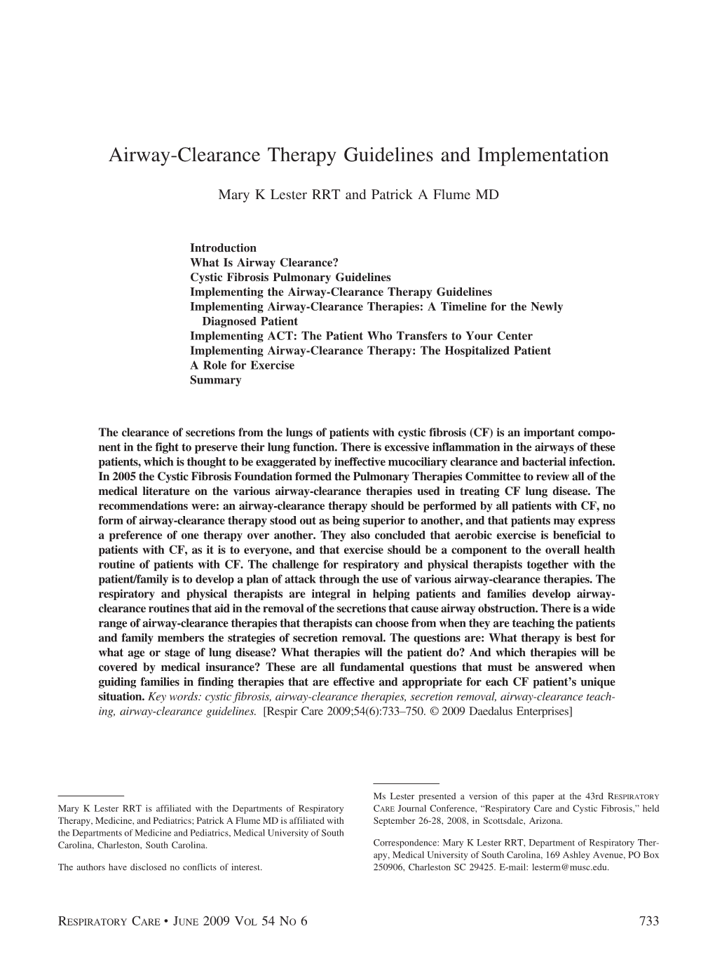 Airway-Clearance Therapy Guidelines and Implementation