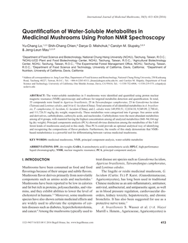 Quantification of Water-Soluble Metabolites in Medicinal Mushrooms Using Proton NMR Spectroscopy