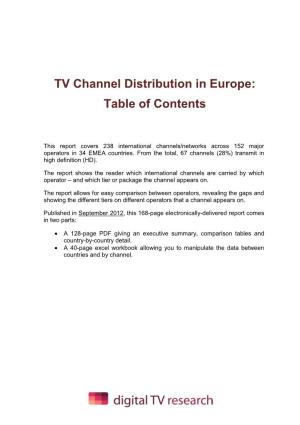 TV Channel Distribution in Europe: Table of Contents
