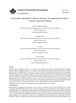 Sustainable Agriculture in Benin: Strategies for Applying the Chinese Circular Agriculture Model