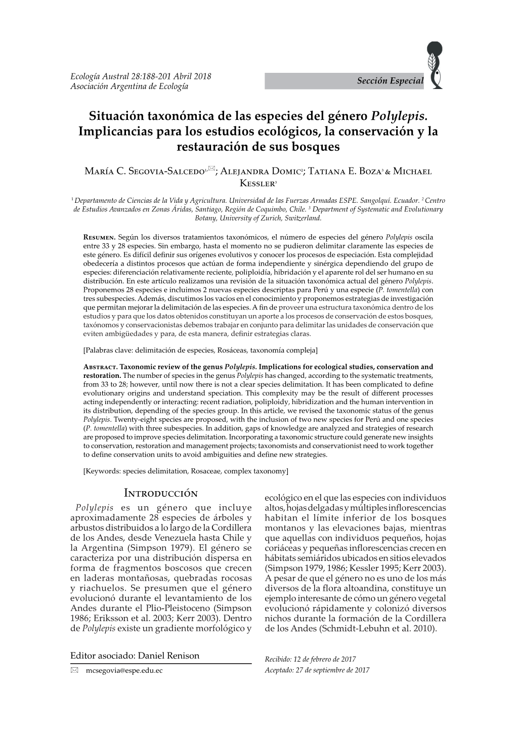 Situación Taxonómica De Las Especies Del Género Polylepis