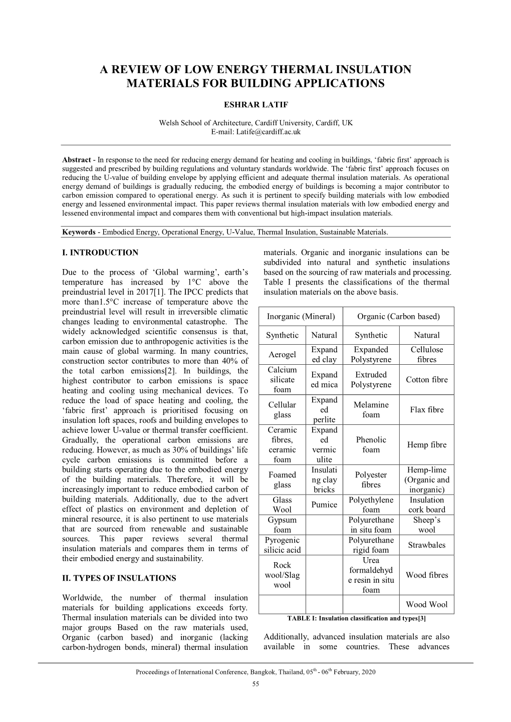 A Review of Low Energy Thermal Insulation Materials for Building Applications