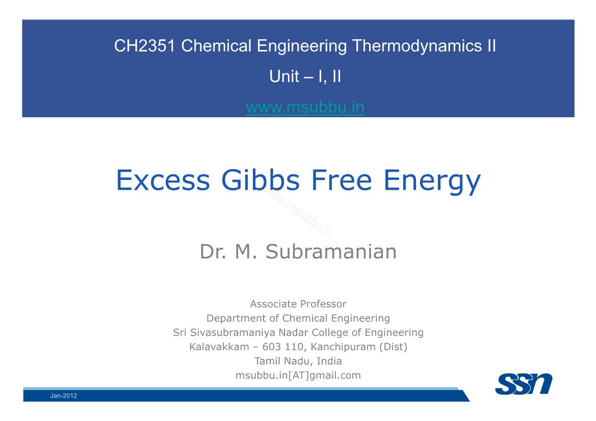 Excess Gibbs Free Energy