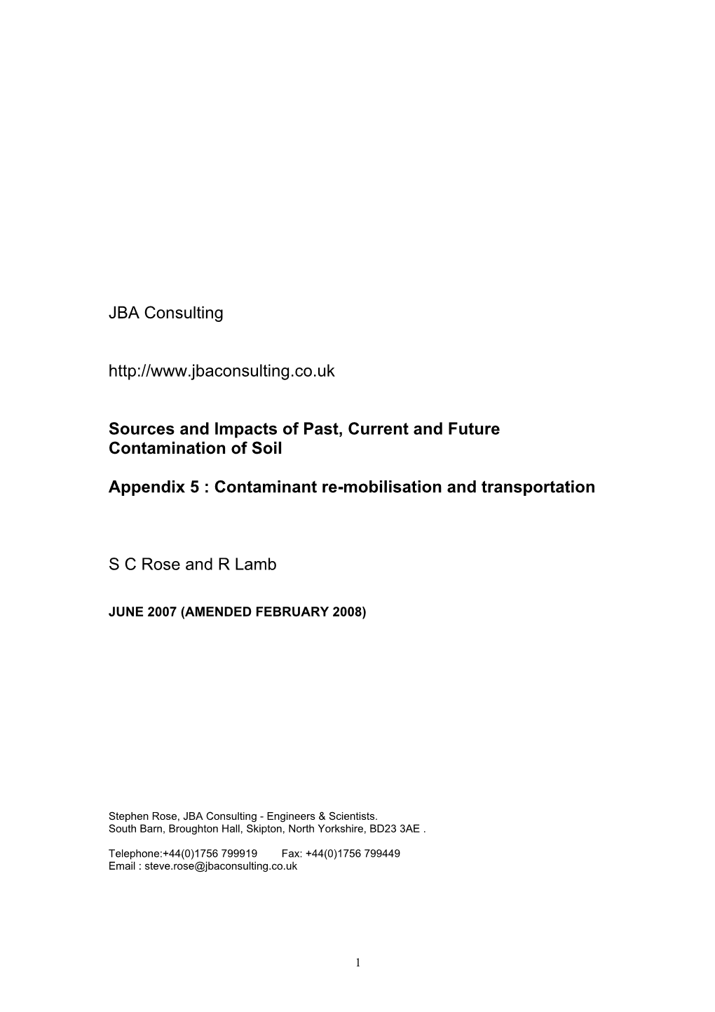 Appendix 5 : Contaminant Re-Mobilisation and Transportation