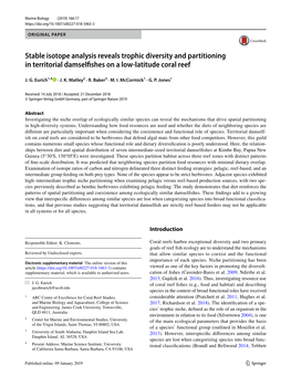 Stable Isotope Analysis Reveals Trophic Diversity and Partitioning in Territorial Damselfshes on a Low‑Latitude Coral Reef