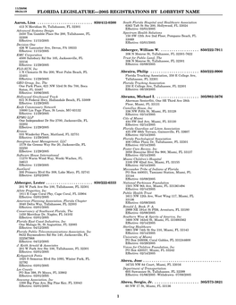 Florida Legislature—2005 Registrations by Lobbyist Name