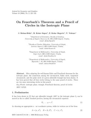On Feuerbach's Theorem and a Pencil of Circles in the Isotropic Plane