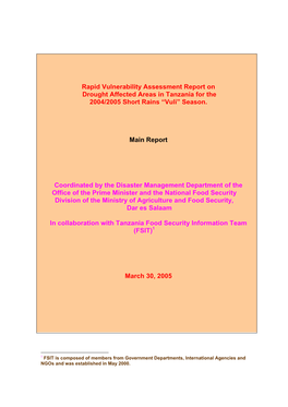 Rapid Vulnerability Assessment Report on Drought Affected Areas in Tanzania for the 2004/2005 Short Rains “Vuli” Season