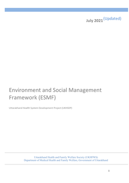 Environment and Social Management Framework (ESMF)