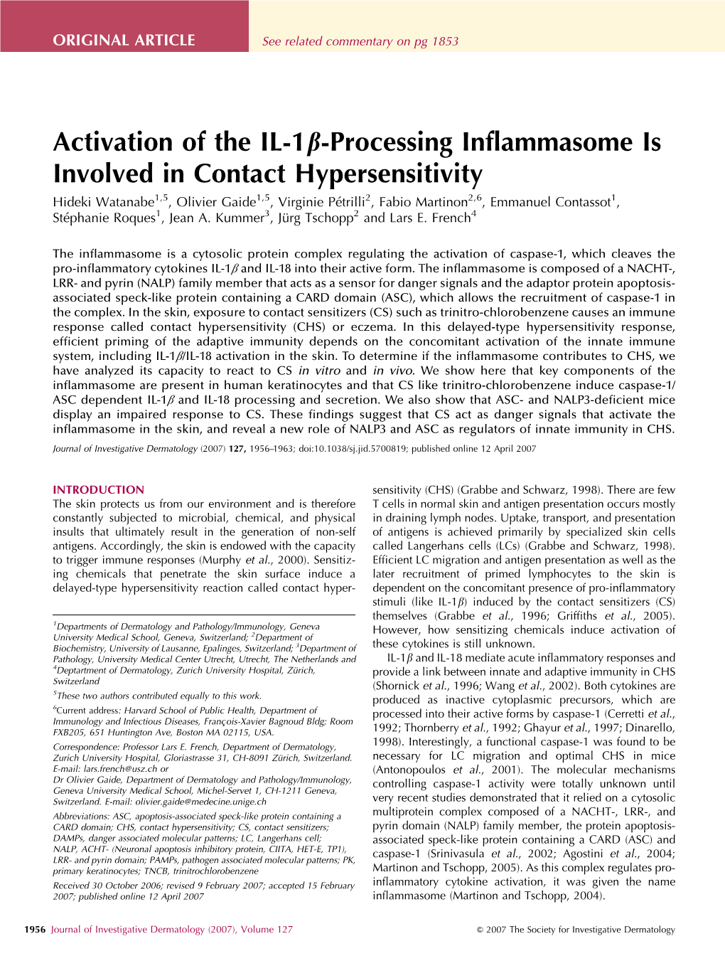 Activation of the IL-1B-Processing Inflammasome Is Involved