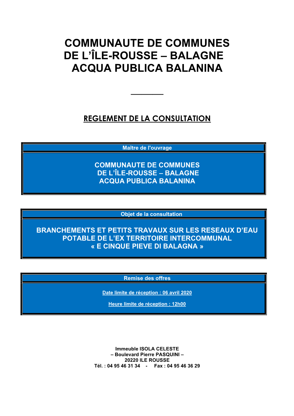 Communaute De Communes De L'île-Rousse – Balagne Acqua Publica