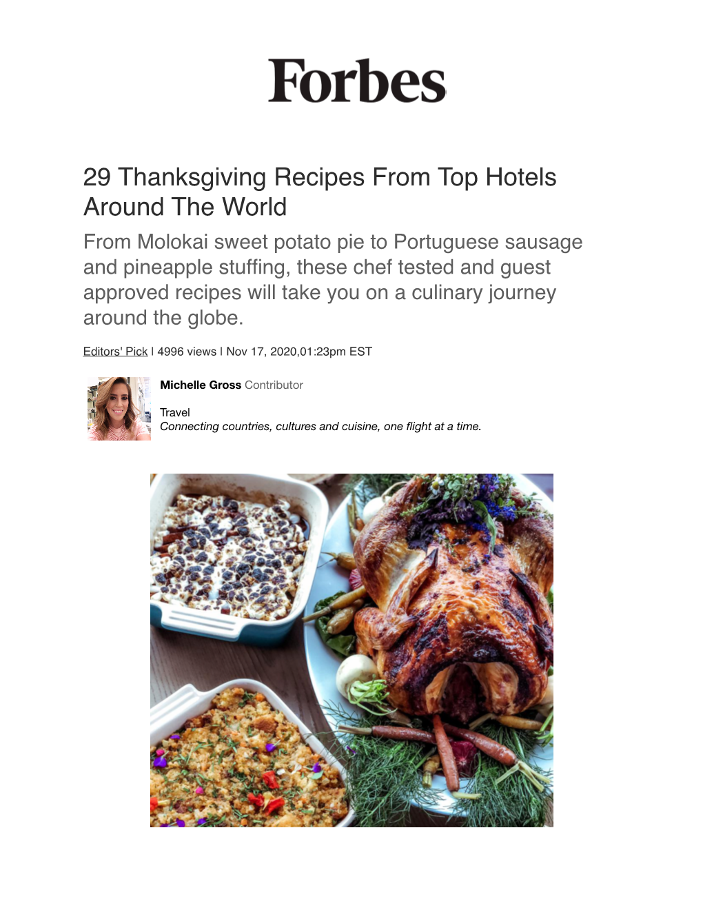 29 Thanksgiving Recipes from Top Hotels Around the World